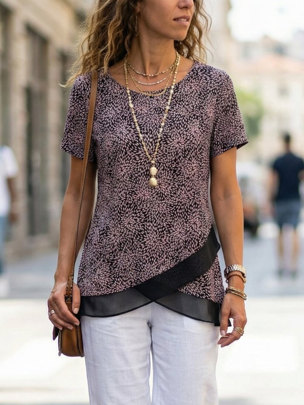 Roz Ali M Top Black Pink Abstract Floral SS Boho Career Whimsigoth Moody Casual